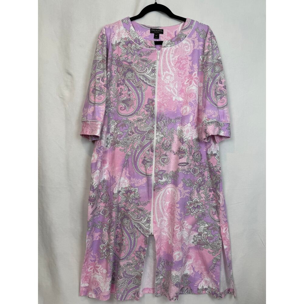 Miss Elaine Relax Zip Robe Petite Medium PM Purple Pink Paisley Cotton Knit